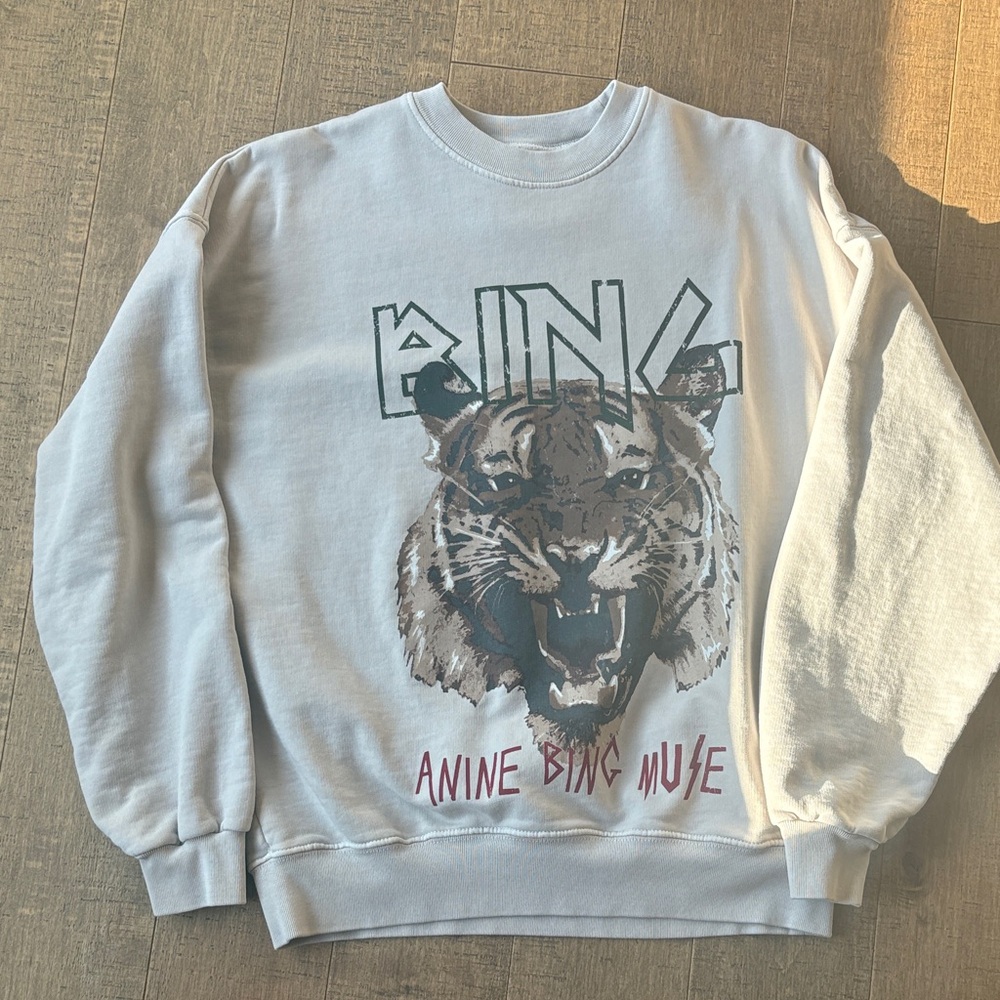 Anine Bing White Crewneck Sweatshirt with Tiger Graphic